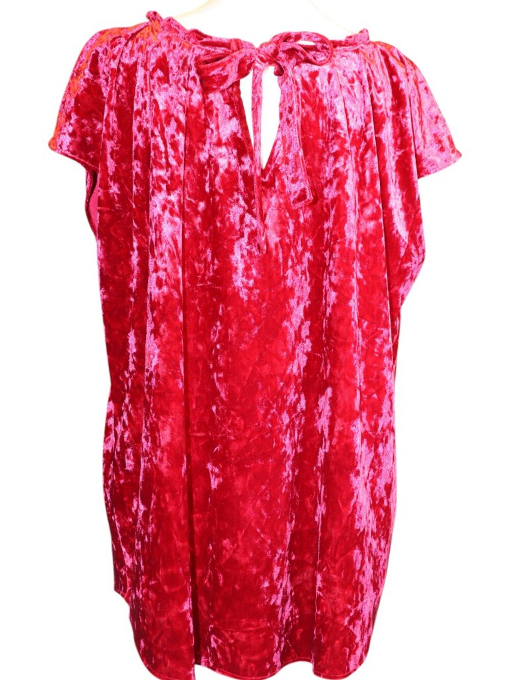 Vibrant Lauren Conrad Red Crushed Velvet Cap Sleeve Blouse Size XL EUC - Picture 4 of 7